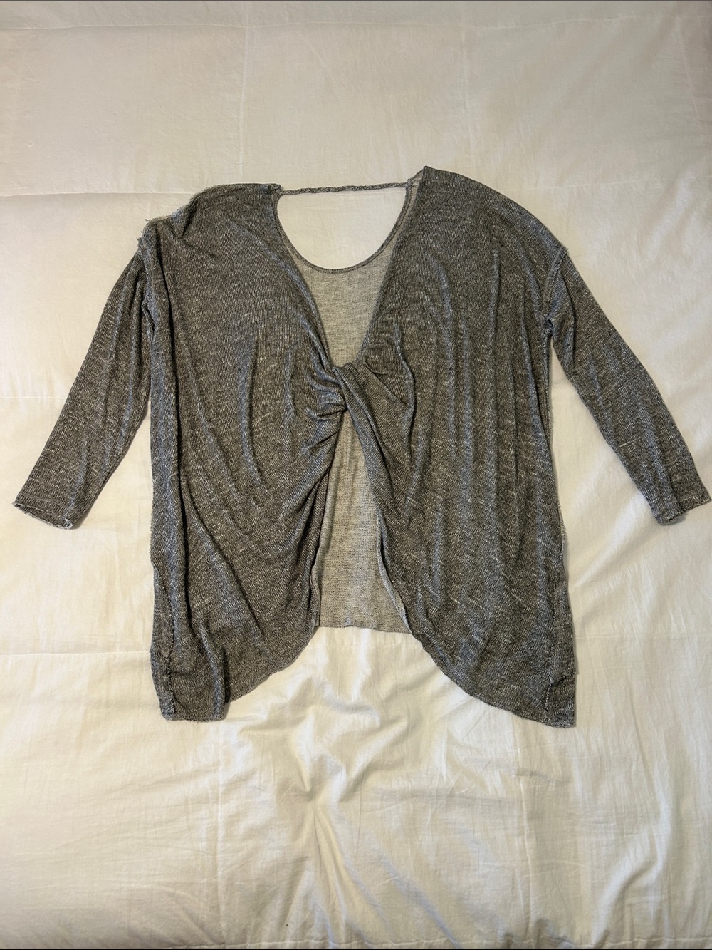 Free People Heather Gray Twist-Front Open Cardigan